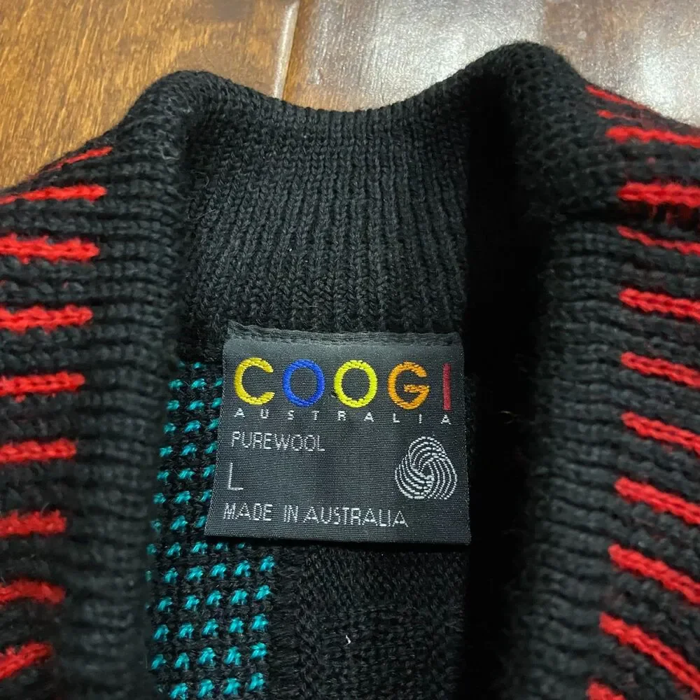 COOGI Australia Vintage 3D Knit Multicolor Crewneck Wool Sweater Men's Size L